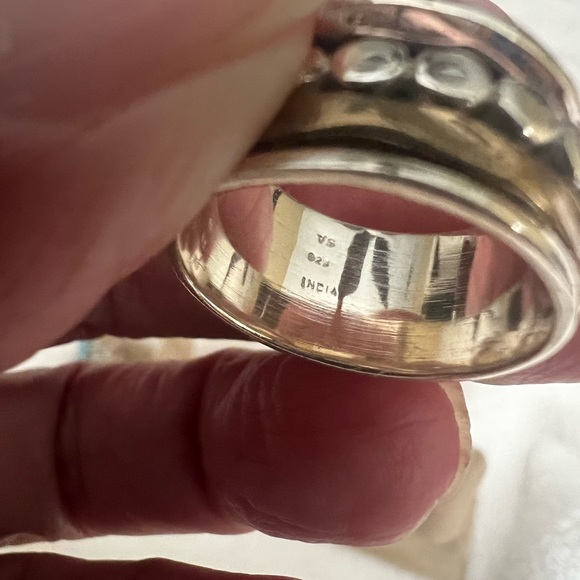 Tri-Tone Sterling Silver Spinner Stress Anxiety Relief Ring - Picture 7 of 7